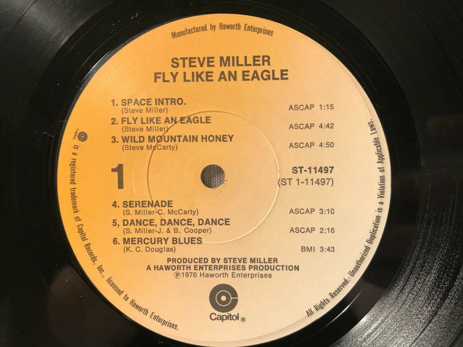 1976 Steve Miller Band ‎Fly Like An Eagle LP Capitol Records ‎ST11497 VG+/VG Records