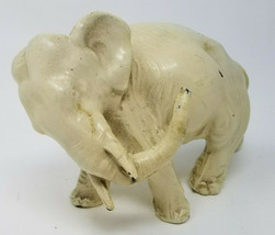 Vintage 1960s Metal Painted Cream Turned Trunk Elephant Figurine - $18.95