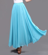 AQUA BLUE Long Chiffon Skirt High Waisted Plus Size Wedding Chiffon Skirt image 6