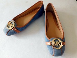 Shoes Womens Michael Kors Denim w/Camel Lillie Logo Moccasin Size 7.5M Worn 3X - $57.59