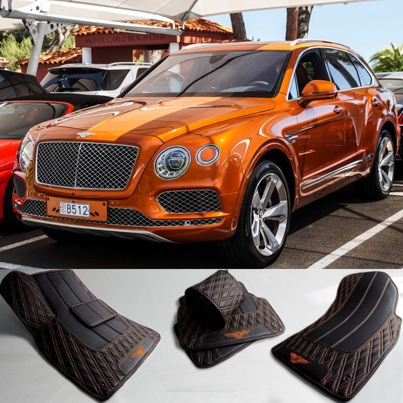 BENTLEY BENTAYGA CUSTOM DIAMOND ECO LEATHER FLOOR MATS w/ LOGO 2016