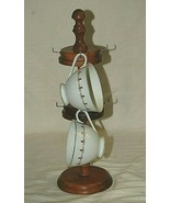Vintage Wooden Coffee Cup Mug Tree Stand w Foil Label Tag A Price Import... - $24.74
