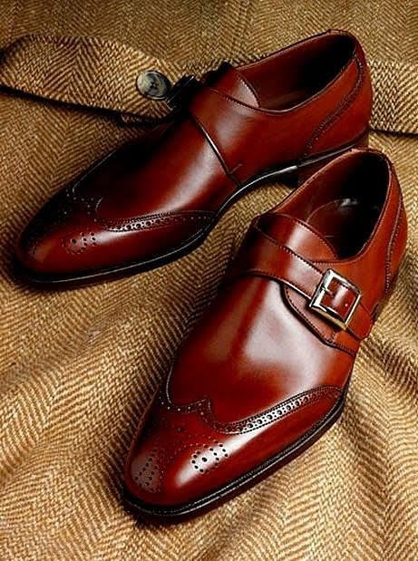 Christmas Dark Brown Handmade Single Monk Leather Wingtip Brogue Wedding Shoes