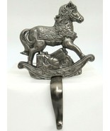 Rocking Horse and Gifts Christmas Stocking Holder Cast Iron Silvertone E... - $18.80