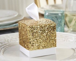 Sparkle Gold Glitter Favor Boxes Set of 24 Wedding Favors Party Gold - $14.26