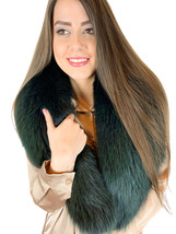 Fox Fur Stole 47' (120cm) Saga Furs Big Fur Scarf Dark Green Fur Collar