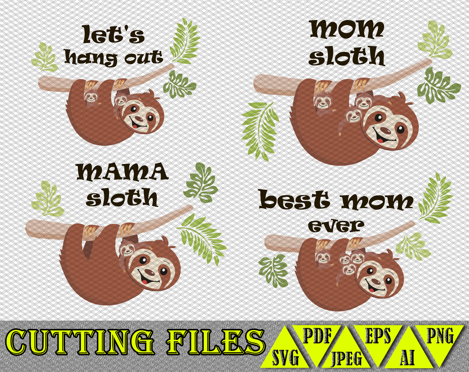 Download Sloth Svg Mama Mom Vector Sloth Family Baby And 16 Similar Items