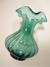 Vintage Fenton Spruce Green 6 1/2 Inch Footed Vase 1548 SO Ruffled Top No Box - $84.99