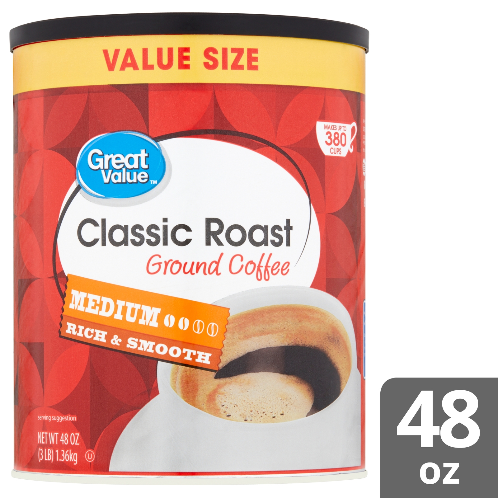 Great Value Classic Roast Medium Ground Coffee Value Size, 48 oz - $28.00