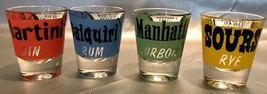 Federal Glass RUMPUS SHOT GLASS Set of 4 - Manhattan, Sours, Daiquiri, M... - $14.71