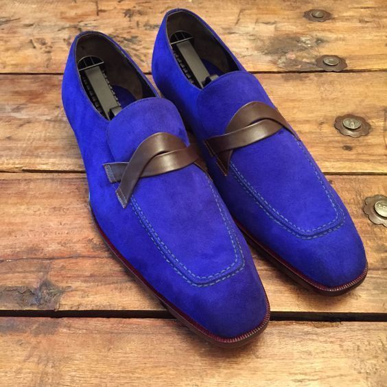 New Handmade men loafer shoes, royal blue suede shoe for men, men tassel dress s