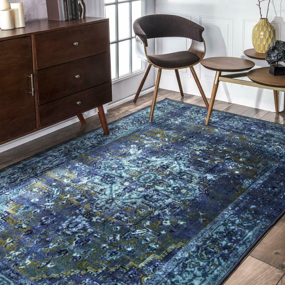 Nice! Carpet Area Rug 4' 4" x 6' Soft Distressed Shabby Chic Blue Bohemian Area Rugs