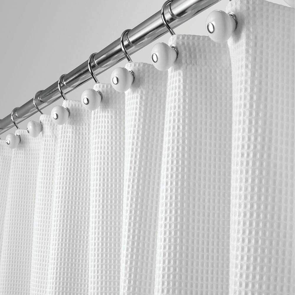 White Extra Long 84" Waffle Weave Textured Farmhouse Fabric Shower