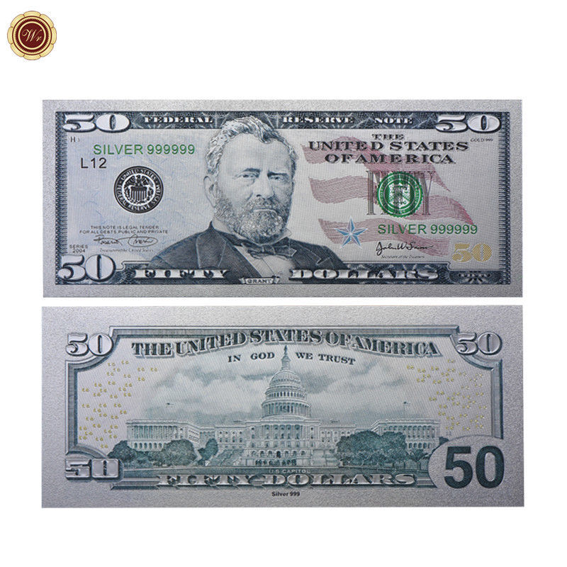 WR New US $100 Dollar Colored Silver Foil Banknote Paper Money For Collection