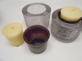 2 glass Vintage lavender votive candle holders w/ candles by Amscam Esta... - $14.24