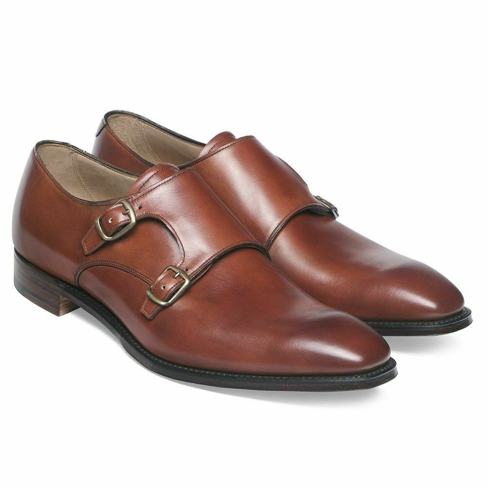 Handmade Genuine Brown Leather Double Buckle Formal Shoes - Casual Shoes