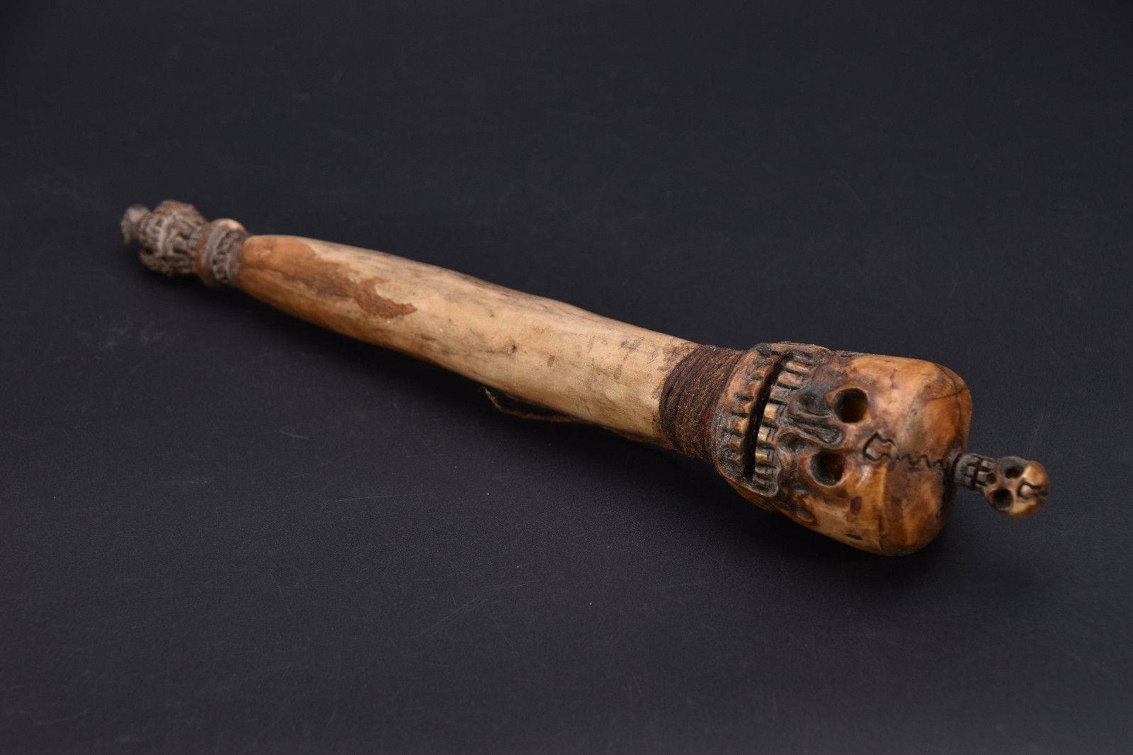 Antique Tibetan Ritual Skull Head Carved Khatang Wood Wand Dorje ...