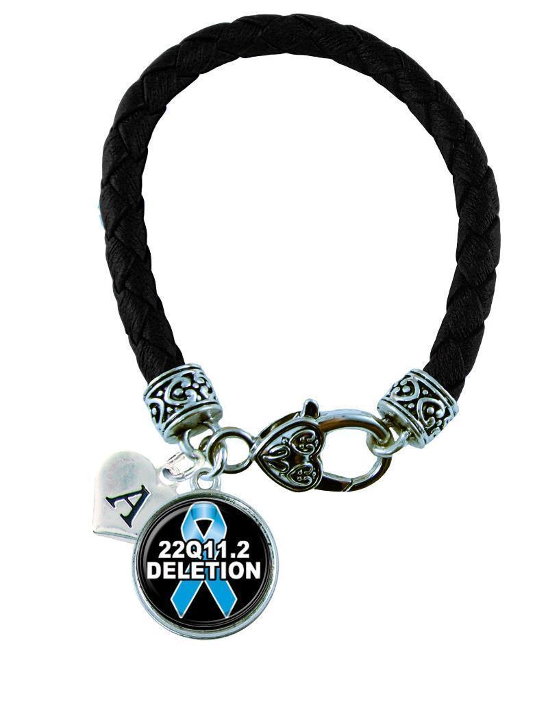 Custom 22Q11.2 Deletion Awareness Black Leather Bracelet Jewelry Initial Family