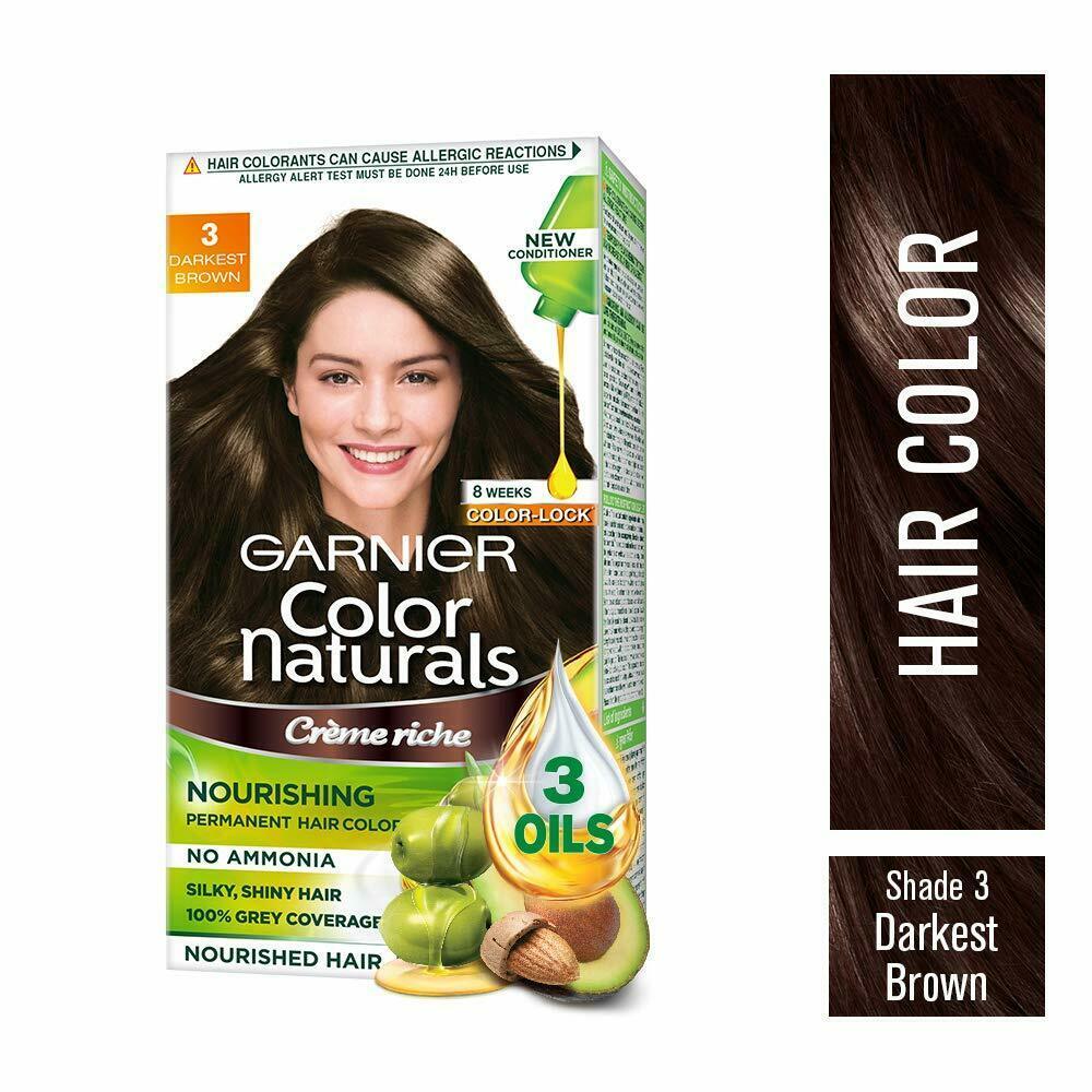 Garnier Color Naturals Crème Hair Color, Shade 3 Darkest Brown, 70ml+60g (1 SET)