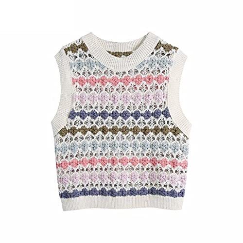 Hollow Out Colorful Crochet Short Knitting Sweater Lady Sleeveless Casual Slim C