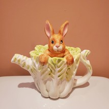 Rabbit Teapot, Bunny in Cabbage, Vintage 1990 Mitchel Wu, collectible tea pot image 1