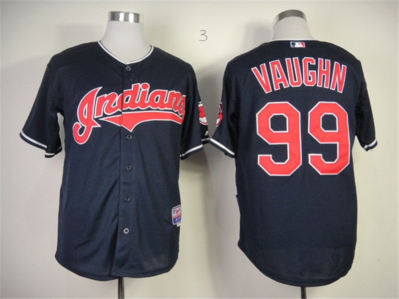 Men Cleveland Indian Jersey 99 Rick Vaughn Jersey Navy Blue Cool Base