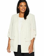Calvin Klein Women&#39;s Plus Size Striped Soft Suiting Blazer, Beige Black,... - $46.32