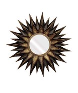 Métal martelé Design grand brun or Sun Burst mur Art déco miroir fait à... - $371.23