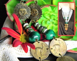 Vintage necklace peruvian peru sol de oro coins bead sun llama leather thumb200