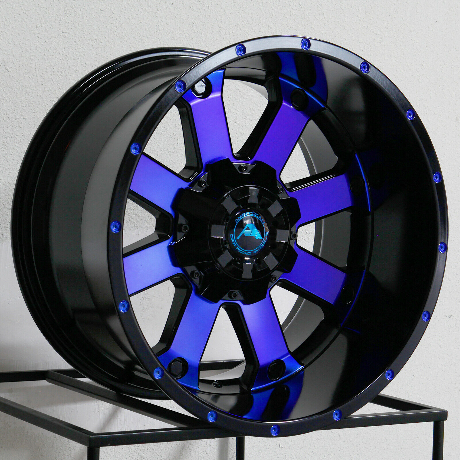 One 20x12 American OffRoad A108 6x5/6x127 44 Black Machined Blue Wheels Rims Wheels