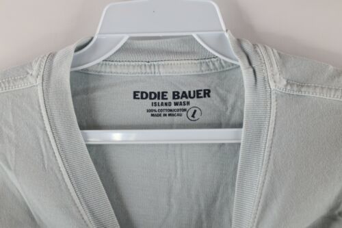 Eddie Bauer Mens Large Faded Island Wash Blank Pocket T-Shirt Light Blue Cotton
