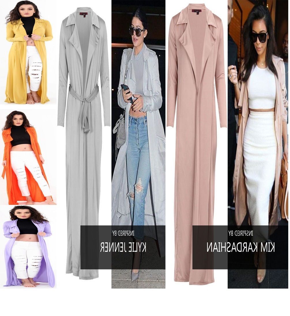 Image of Womens Ladies Slinky Maxi Long Sleeves Waterfall Collered Duster Coat Jacket