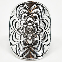 Bohemian Inspired Silver Tone Radiating Flower Floral Burst Statement Ring image 1