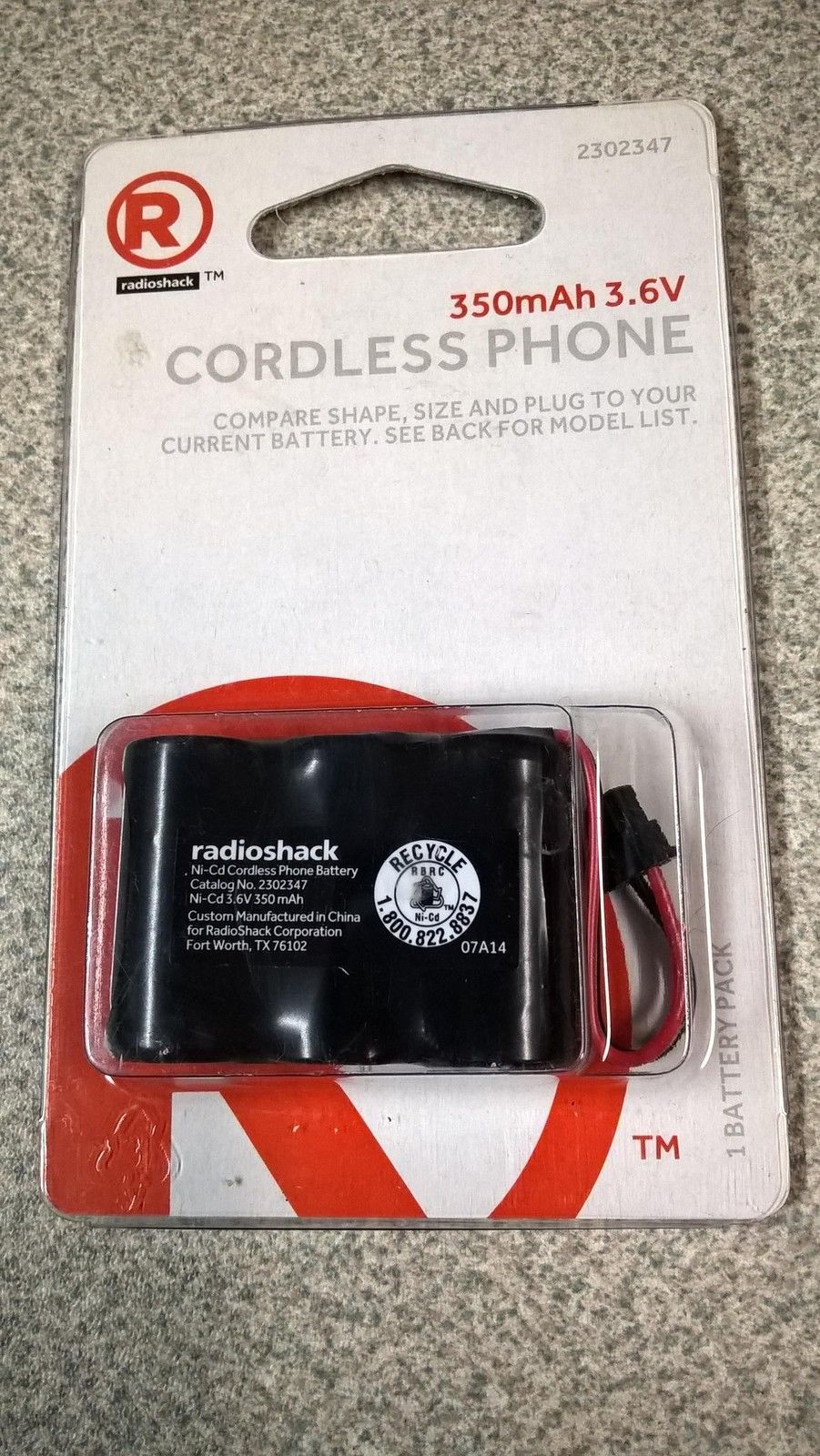 RadioShack 3.6V/350mAh NiCd Cordless Phone Battery 2302347 for Panasonic Telephone Batteries