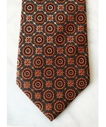 Bruno Piattelli Hand Made Orange Gold Brown Silk Geometric Men&#39;s Neck Tie - $18.95