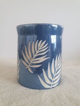 Bath & Body Works Blue Ceramic Palm Fronds Pedestal 3 Wick Candle Holder Stand - $27.10