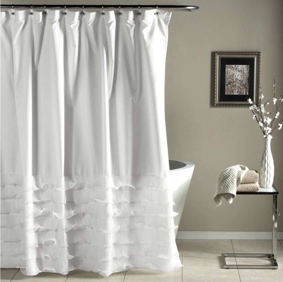 Shabby Chic Shower Curtain Stall Bathtub White Ruffled Bottom Fabric Bathroom Shower Curtains