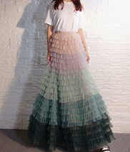 Green Gray Tiered Tulle Skirt Outfit Plus Size High Waist Full Long Tulle Skirt image 1