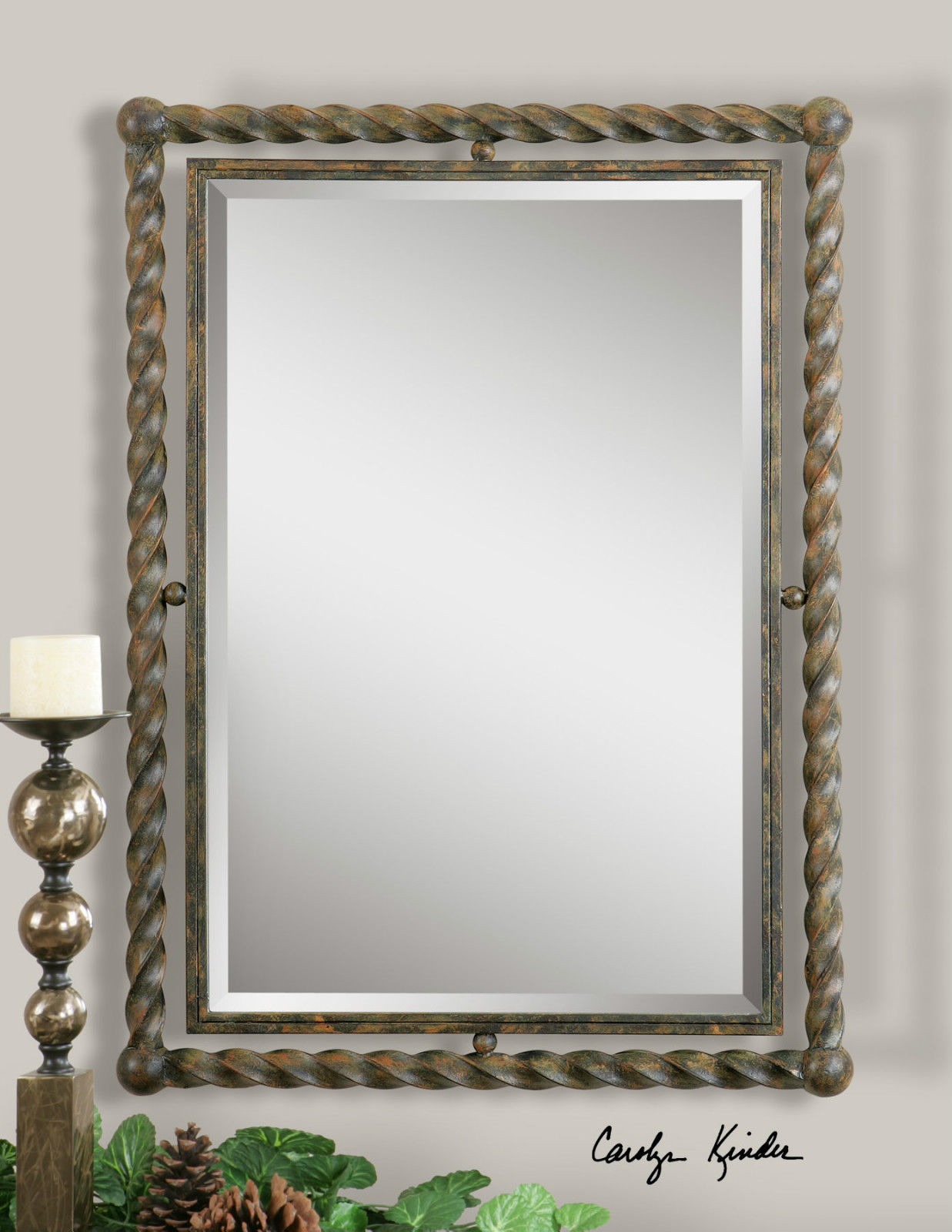 NEW 35" HEAVY RUSTIC TWISTED WROUGHT IRON BEVELED WALL MIRROR SPANISH