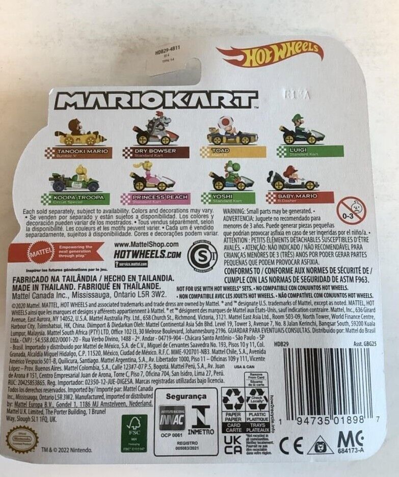 NEW Mattel HDB29 Hot Wheels Mario Kart 164 DRY BOWSER Standard Diecast