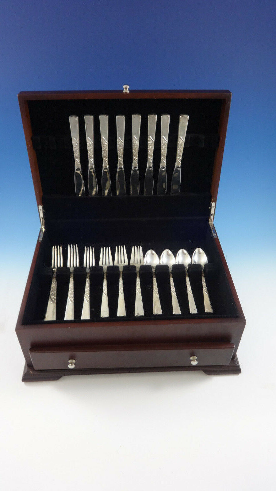 Primary image for Rose Motif by Stieff Sterling Silver Flatware Set For 8 Service 32 Pieces