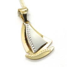 18K YELLOW & WHITE GOLD PENDANT, SAIL BOAT, 0.63 INCHES, MADE IN ITALY image 1