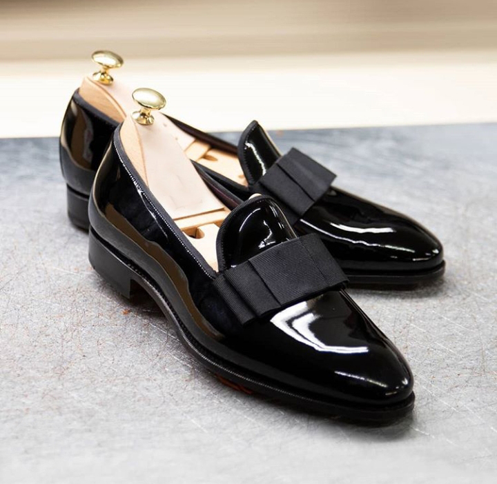 New Handmade Men Loafer Slip On Stylish Shoes, Men Black Patent leather formal S