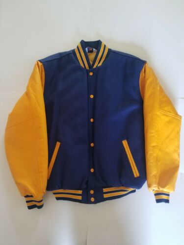 Rennoc Classic Letterman Varsity Jacket Mens L Navy Gold/Orange Wool/PU ...