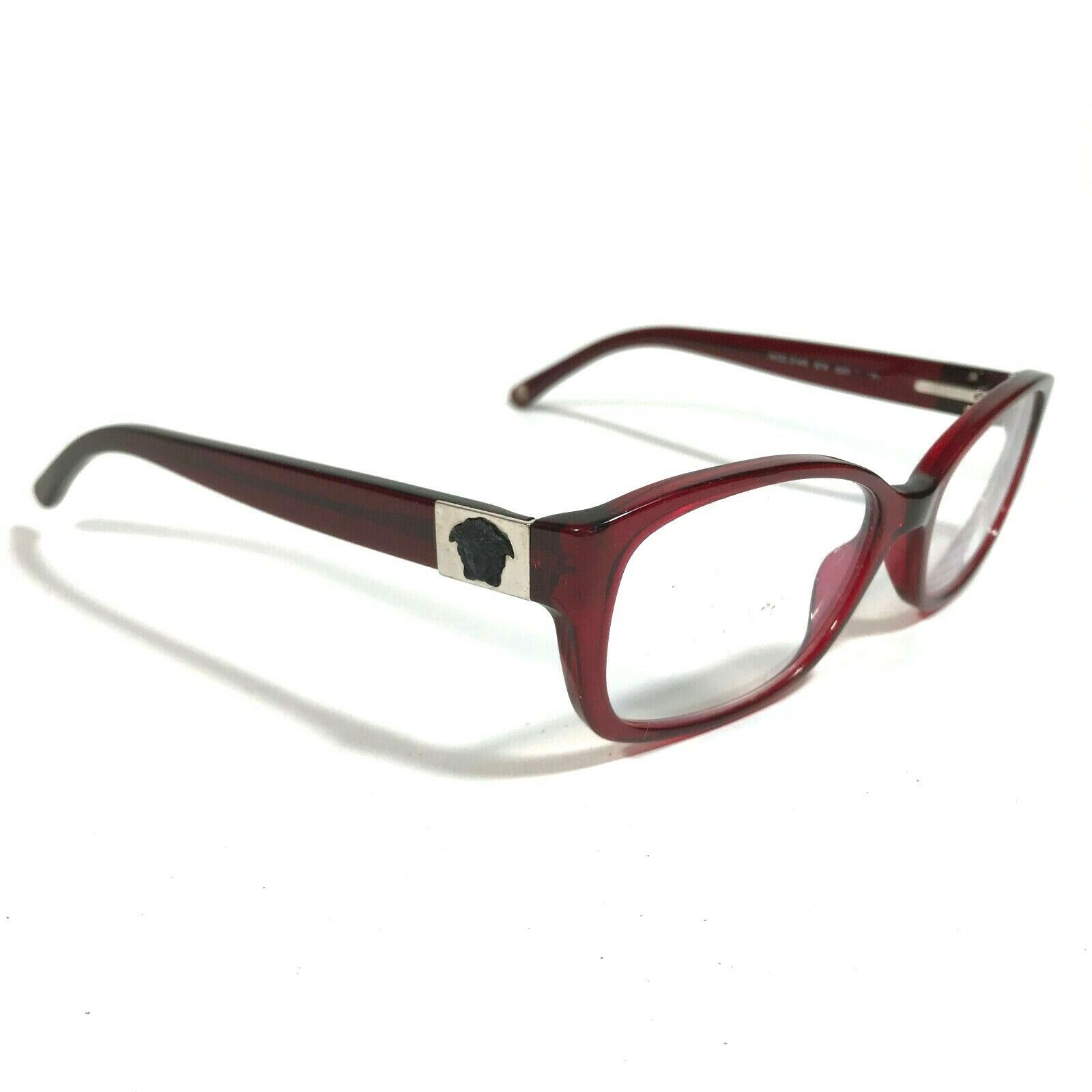 Versace Clear Red Rectangular Cats Eye Medusa Head Eyeglass Frames MOD