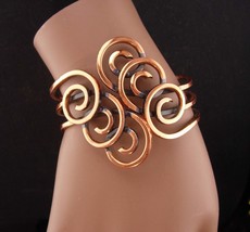 Wide signed Goddess Cuff bracelet - relief artisan Copper jewelry - wome... - $75.00