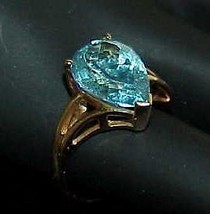 10k 5.00Ct Pear Blue Topaz Solitaire Ring Yellow Gold Size 8.75  - $386.09