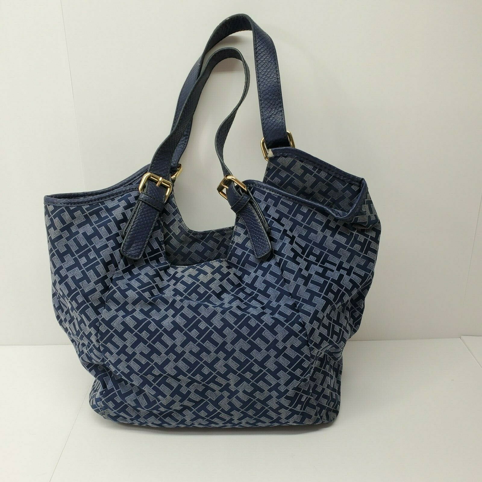 Tommy Hilfiger Blue TH Logo Purse Satchel Large Handbag Canvas - Women ...