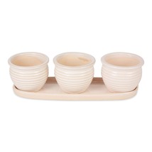 Cream Round Ceramic Small Planter Set of 3 - $32.68