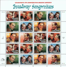 1999 33c Broadway Songwriters, Sheet of 20 Scott 3345-50 Mint F/VF NH - $19.99